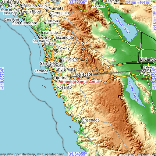 Topographic map of Lomas de Santa Anita