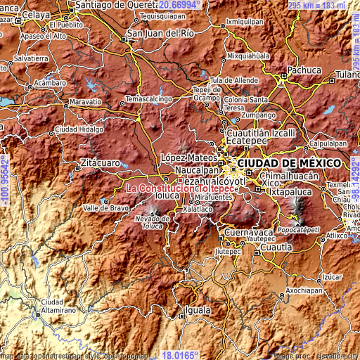 Topographic map of La Constitución Toltepec