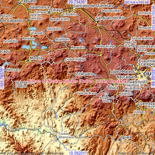 Topographic map of Rincón de Nicolás Romero (Cedros Tercera Manzana)