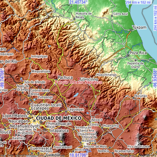 Topographic map of Parque Urbano Napateco