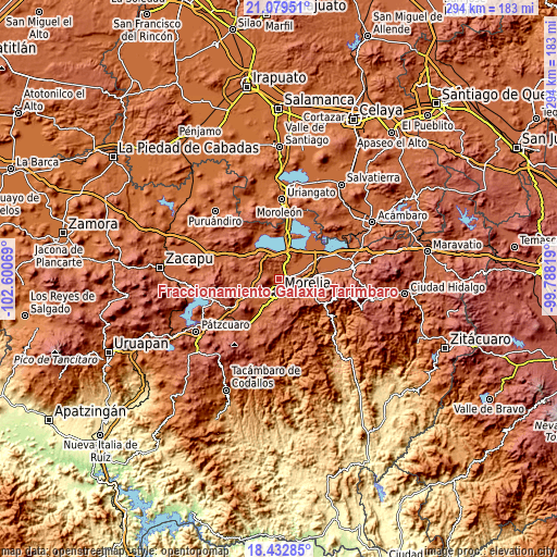 Topographic map of Fraccionamiento Galaxia Tarímbaro