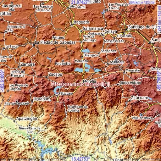 Topographic map of Fraccionamiento Metrópolis II
