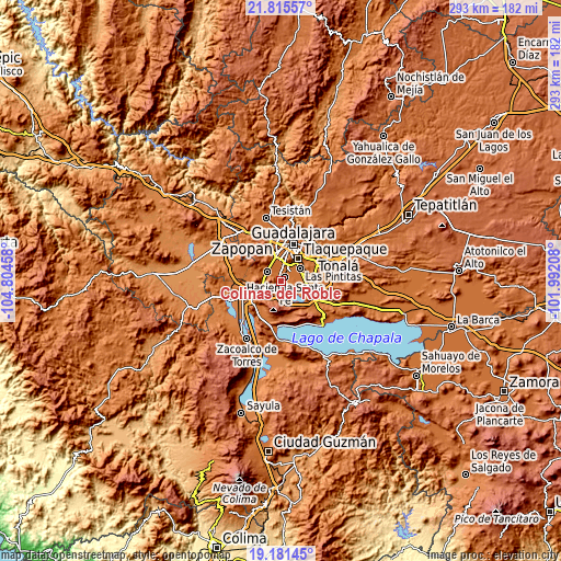 Topographic map of Colinas del Roble