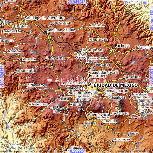 Topographic map of Quinto Barrio (Ejido Cahuacán)