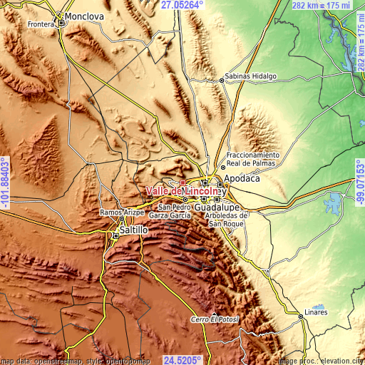Topographic map of Valle de Lincoln
