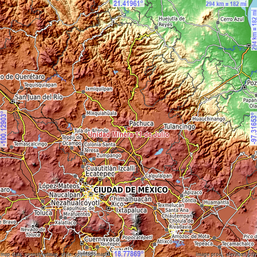 Topographic map of Unidad Minera 11 de Julio