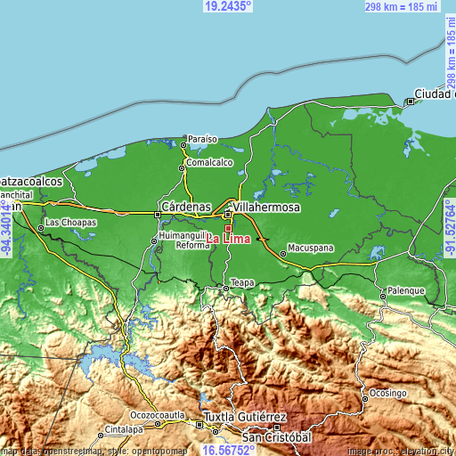 Topographic map of La Lima