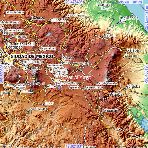 Topographic map of El Rincón Citlaltépetl