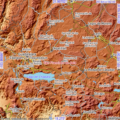 Topographic map of San Francisco de Asís