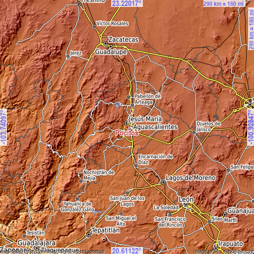 Topographic map of Pocitos