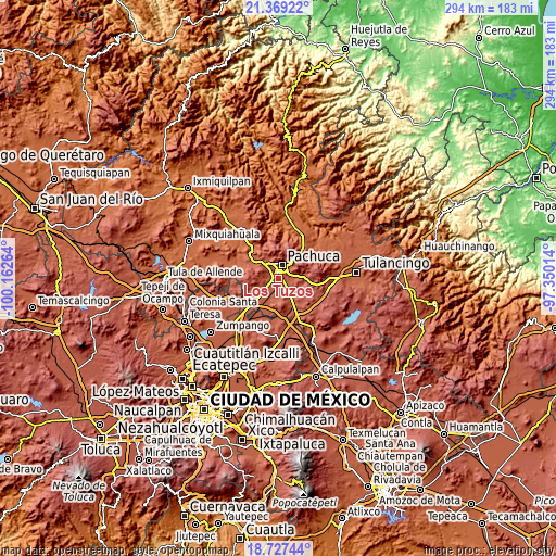 Topographic map of Los Tuzos