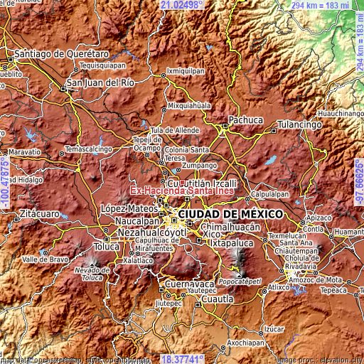 Topographic map of Ex-Hacienda Santa Inés