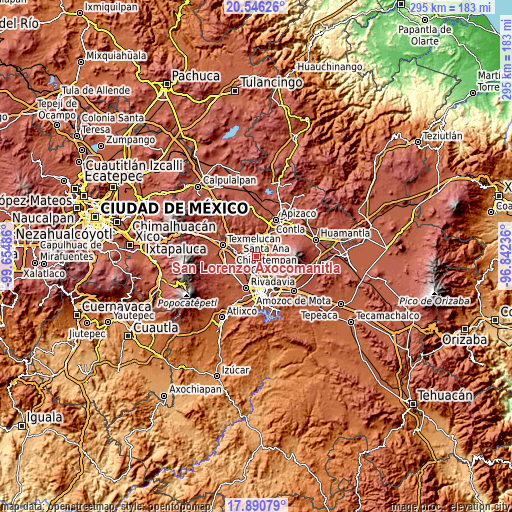 Topographic map of San Lorenzo Axocomanitla