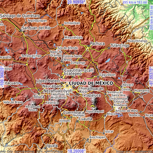 Topographic map of Nueva Santa Rosa