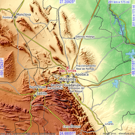 Topographic map of Las Torres