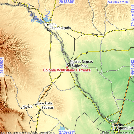 Topographic map of Colonia Venustiano Carranza