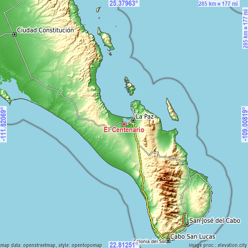 Topographic map of El Centenario