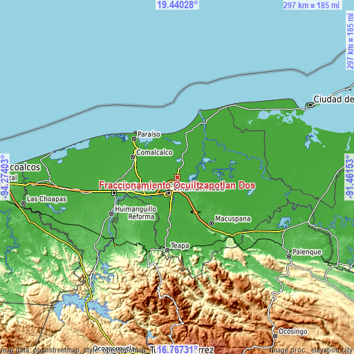 Topographic map of Fraccionamiento Ocuiltzapotlán Dos