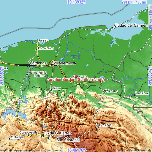 Topographic map of Aquiles Serdán (San Fernando)