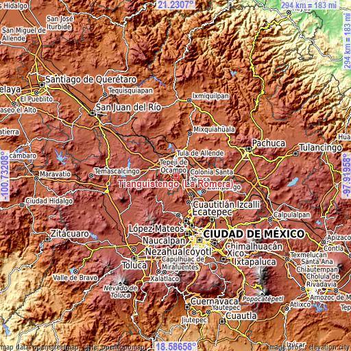 Topographic map of Tianguistengo (La Romera)