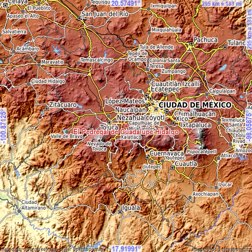 Topographic map of El Pedregal de Guadalupe Hidalgo