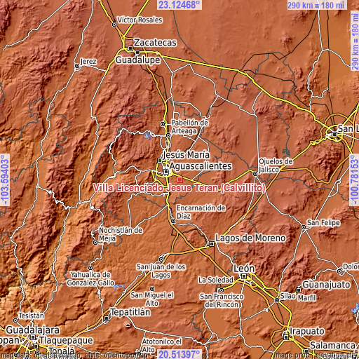 Topographic map of Villa Licenciado Jesús Terán (Calvillito)