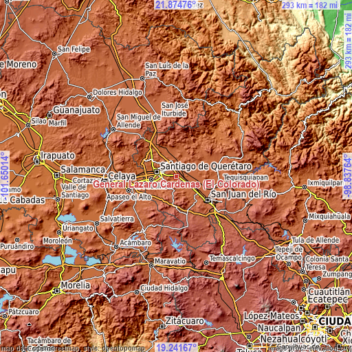 Topographic map of General Lázaro Cárdenas (El Colorado)