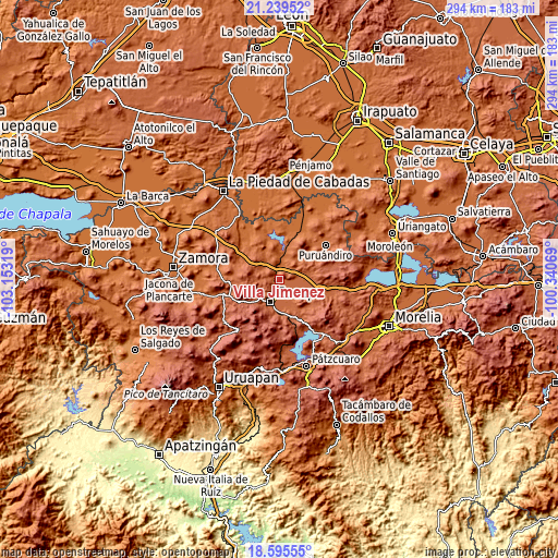 Topographic map of Villa Jiménez