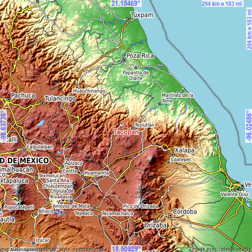 Topographic map of Tacopan