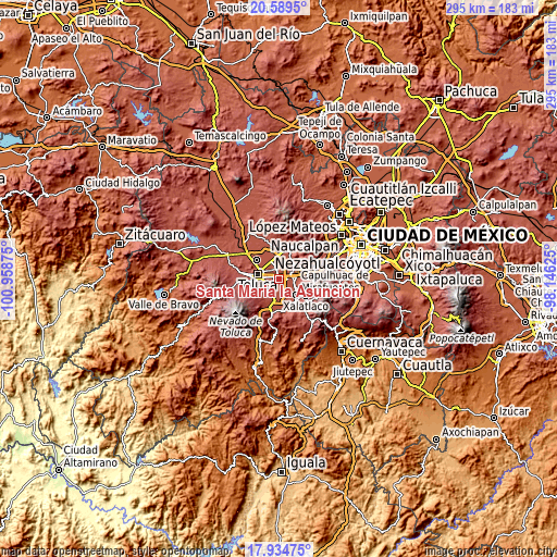 Topographic map of Santa María la Asunción