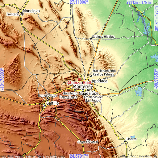 Topographic map of Alianza Real