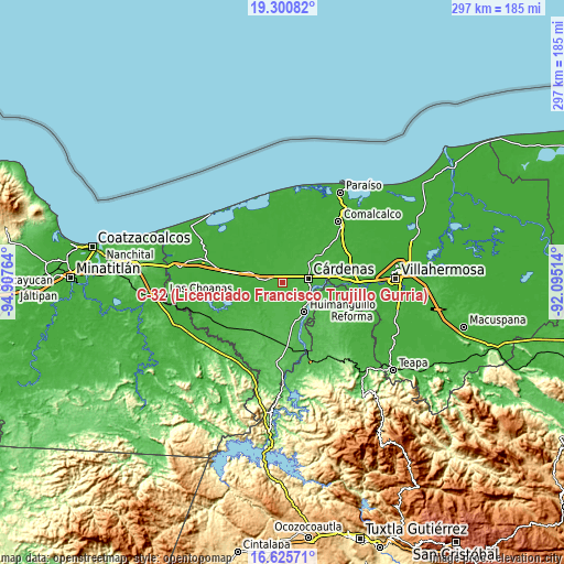Topographic map of C-32 (Licenciado Francisco Trujillo Gurría)