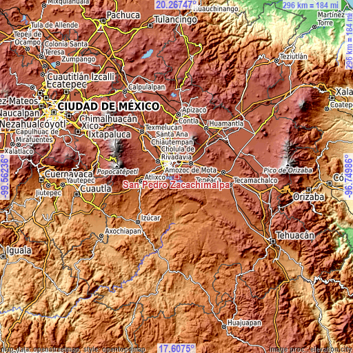 Topographic map of San Pedro Zacachimalpa