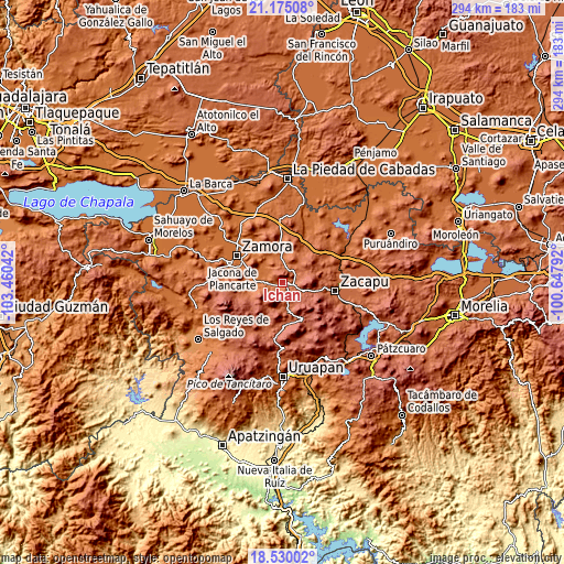 Topographic map of Ichán