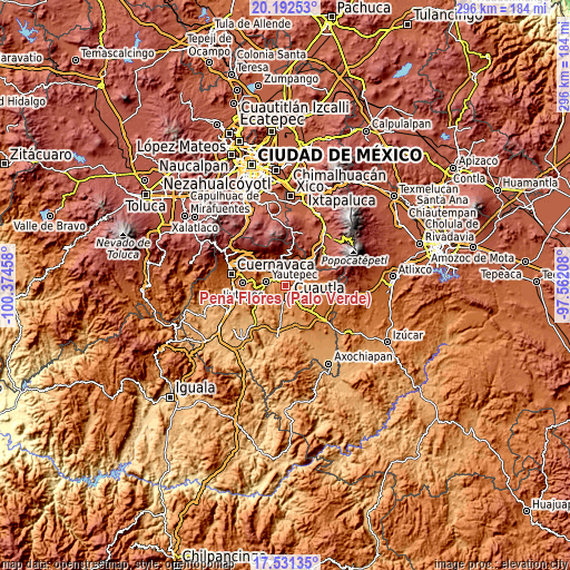 Topographic map of Peña Flores (Palo Verde)