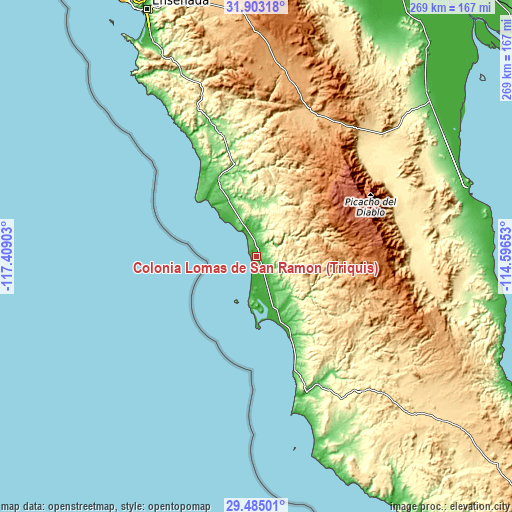 Topographic map of Colonia Lomas de San Ramón (Triquis)
