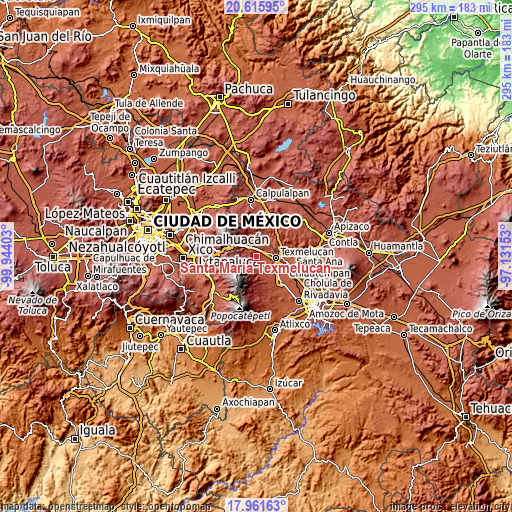 Topographic map of Santa María Texmelucan