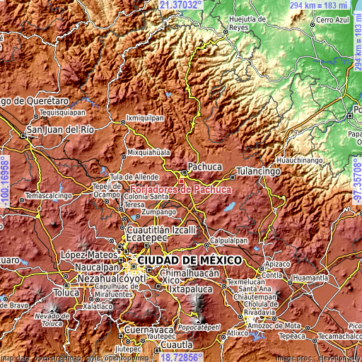 Topographic map of Forjadores de Pachuca