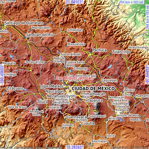 Topographic map of San Miguel Jaltocan