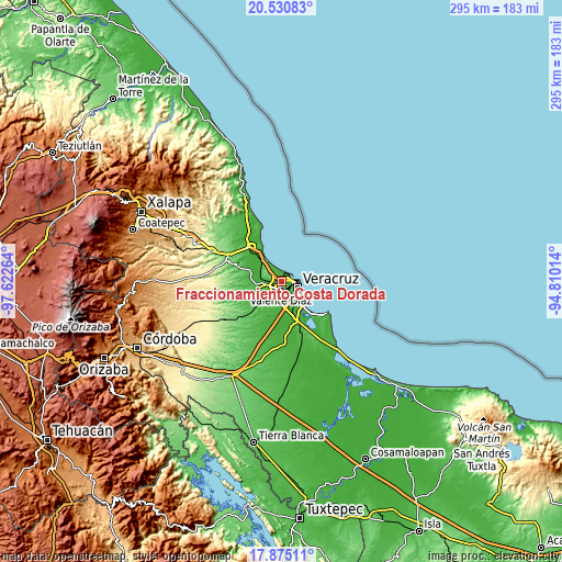 Topographic map of Fraccionamiento Costa Dorada