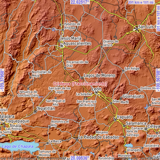Topographic map of Cristeros [Fraccionamiento]