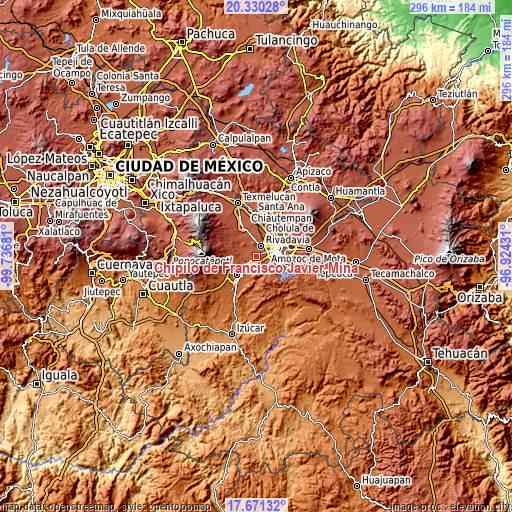 Topographic map of Chipilo de Francisco Javier Mina