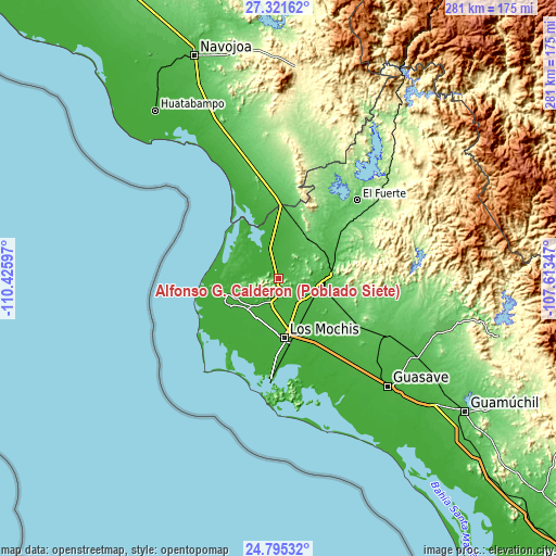 Topographic map of Alfonso G. Calderón (Poblado Siete)