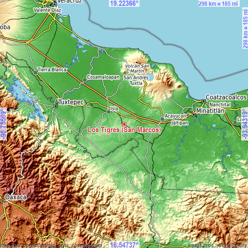 Topographic map of Los Tigres (San Marcos)