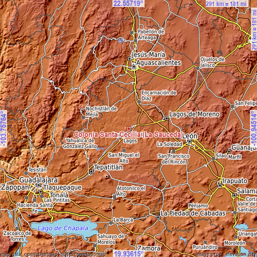 Topographic map of Colonia Santa Cecilia (La Sauceda)