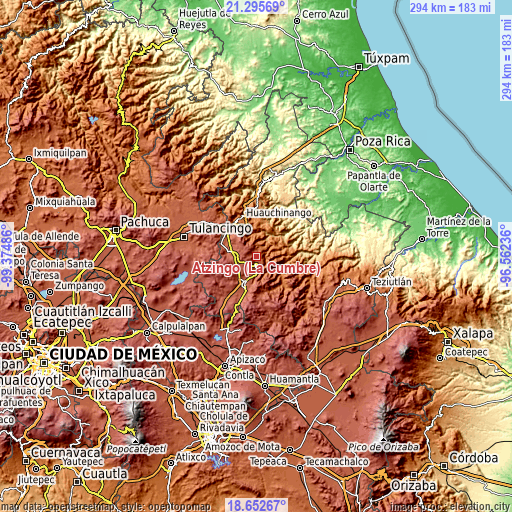 Topographic map of Atzingo (La Cumbre)