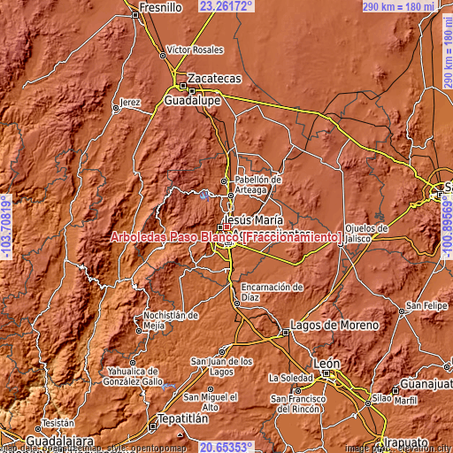 Topographic map of Arboledas Paso Blanco [Fraccionamiento]