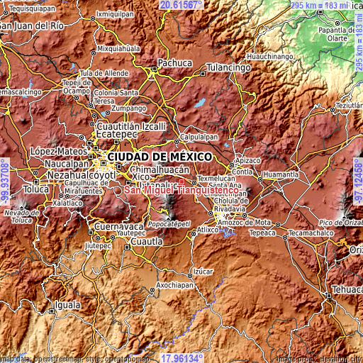 Topographic map of San Miguel Tianguistenco