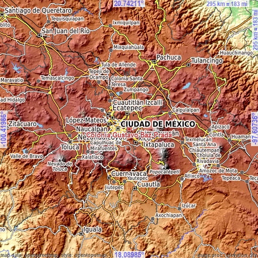 Topographic map of Colonia Gustavo Baz Prada