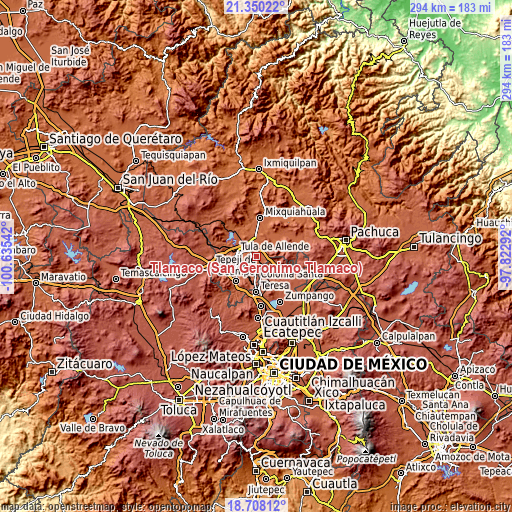 Topographic map of Tlamaco (San Gerónimo Tlamaco)